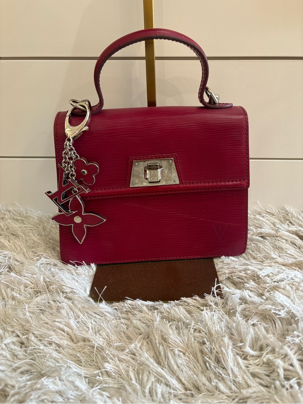 Louis Vuitton Raspberry Top-Handle Bag with LV charm